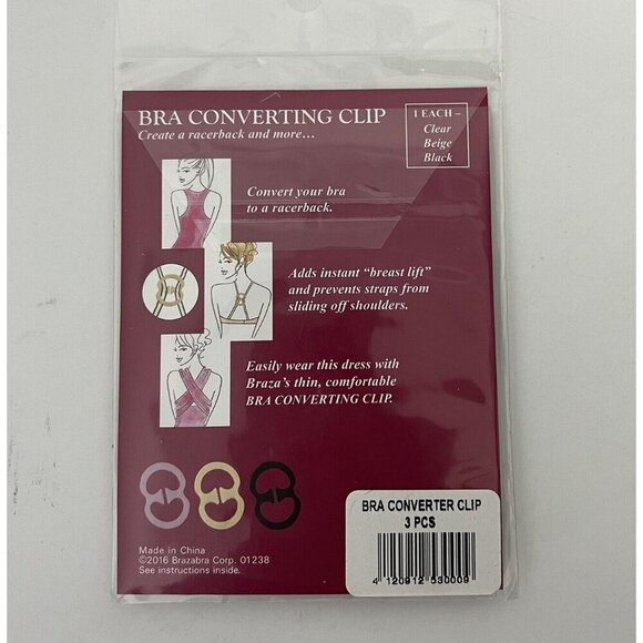 Braza Bra Converter Clip and Strap Holder Set Of 3 Clear Nude Black New - Picture 2 of 3